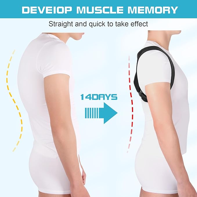 Geyoga 2 Pieces Posture Corrector for Women and Men, Adjustable Back Straightener, Neck Pain Relief, Breathable Shoulder Support, Posture Back Brace