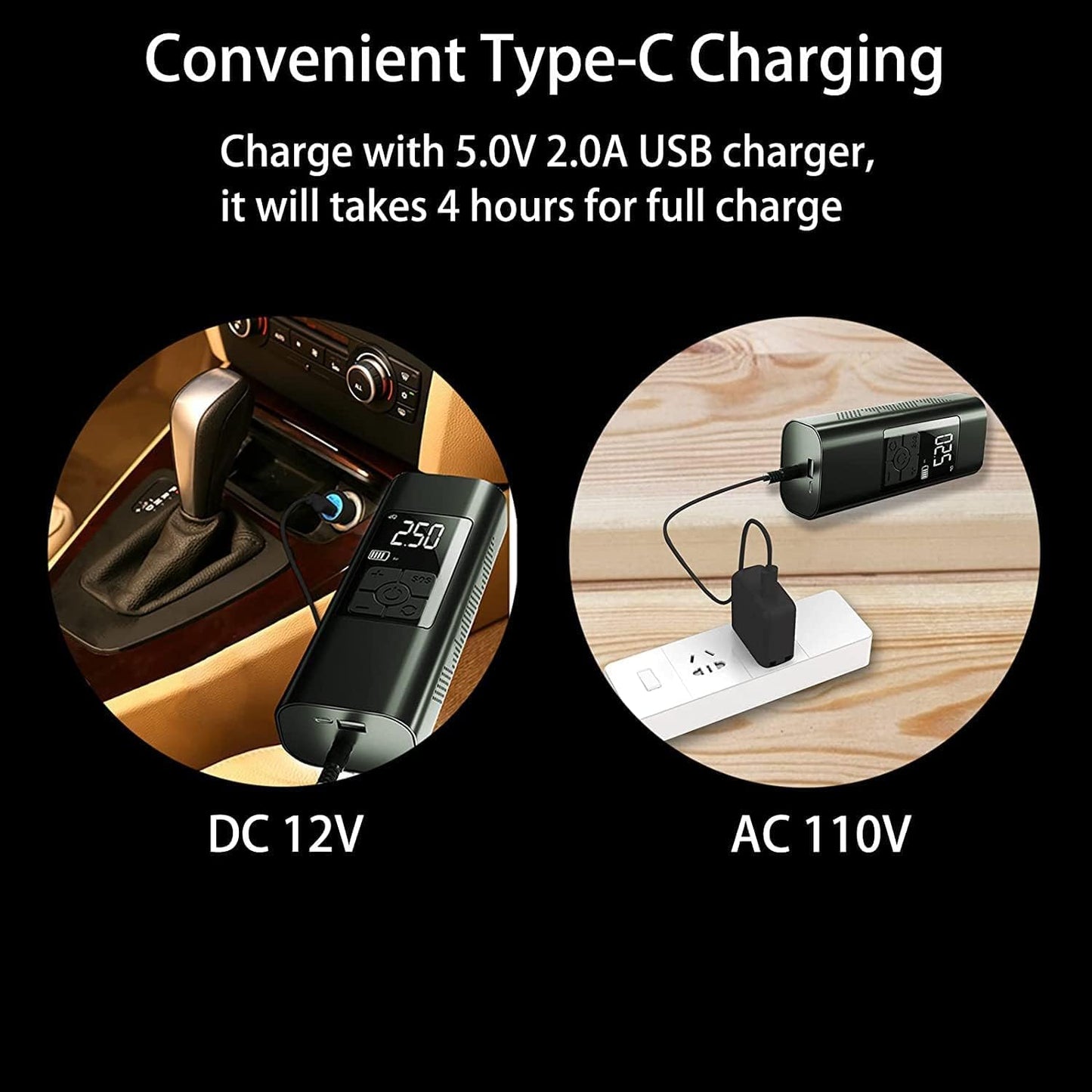 Tire Inflator Portable Air Compressor: Cordless Air Pump for Car Bike Motorcycle