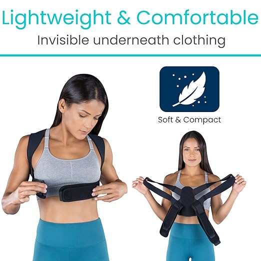 Vive Posture Corrector for Women & Men - Upper Back Brace for Kyphosis - Pain Relief for Neck & Shoulder - Adjustable Clavicle Support with Strap - Straightener for Rounded & Hunchback (Universal)