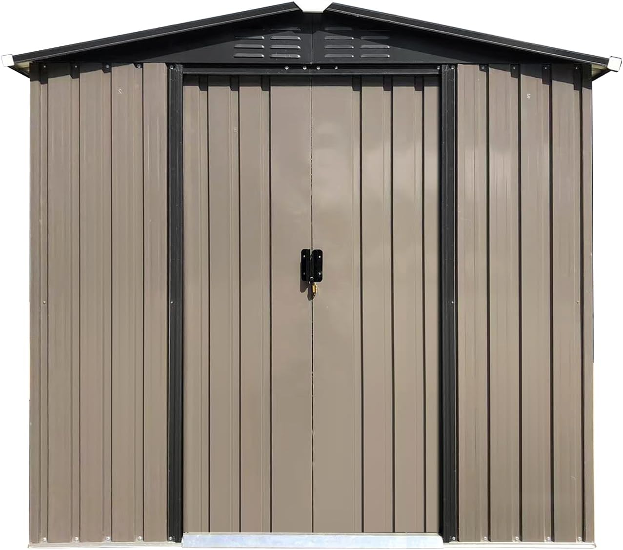 4 x 6 FT Metal Garden Shed, Outdoor Storage Shed with Sliding Doors, Rust-Resistant Steel Construction for Tools, Hobbies & Workshop Use, Brown