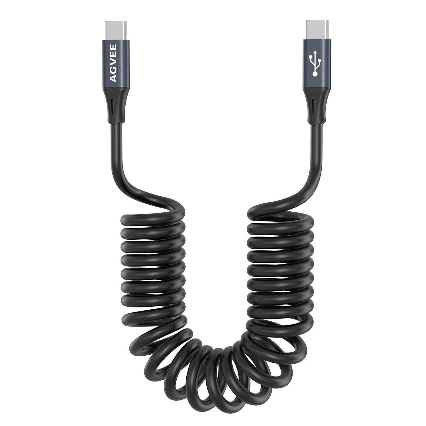 AGVEE 2 Pack 5ft Coiled Short USB-C to USB-C Charging Cable [USB-IF Certified] 60W PD Fast Charger Cord in Car for iPhone 16/15 CarPlay, Galaxy S25 S24 S23 S22 S21 S10 S9 S8, Google Pixel, Dark Gray