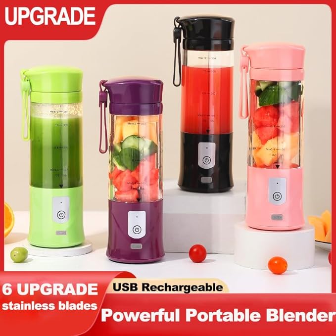 Portable Blender, Cordless, Personal Blender-for Shakes & Smoothies, BPA Free, Leakproof, USB-C Rechargeable, Ideal for Ice Blending, Juicing, and Food Processing, Convenient, and Versatile (Black)