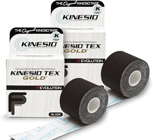 Kinesio Taping - Elastic Therapeutic Athletic Tape Tex Gold FP - Black – 2 in. x 16.4 ft - 2 Pack