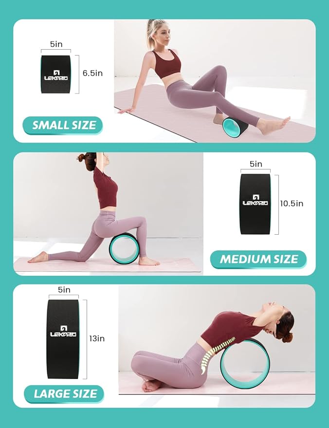 Yoga Wheel Set of 3, Back Roller for Back Pain Relief, Stretching, Multifunctional Back Wheel Improve Flexibility, Strength & Backbends, Deep Tissue Massage, Size 13"/10.5"/6.5''