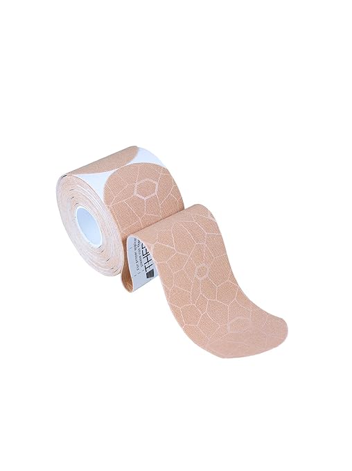 THERABAND Kinesiology Tape, Waterproof Physio Tape for Muscle & Joint Support, Standard Roll with XactStretch Application Indicators, 2" X 10" Strips, 20 Precut Strips, Beige/Beige