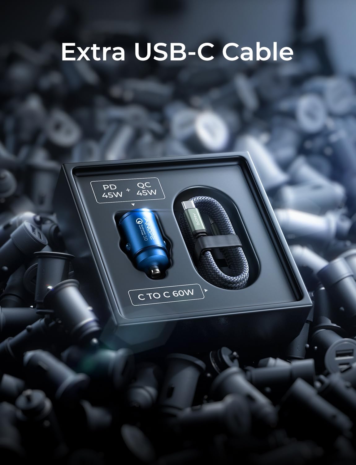 AINOPE 90W Super Fast Car Charger, Invisible USB C 45W Car Charger Fast Charging Type C, [Mini&Metal] Cigarette Lighter USB Adapter Fits Samsung Galaxy S25 Ultra S24 iPhone 16 15 Pro Max Piexl, Blue