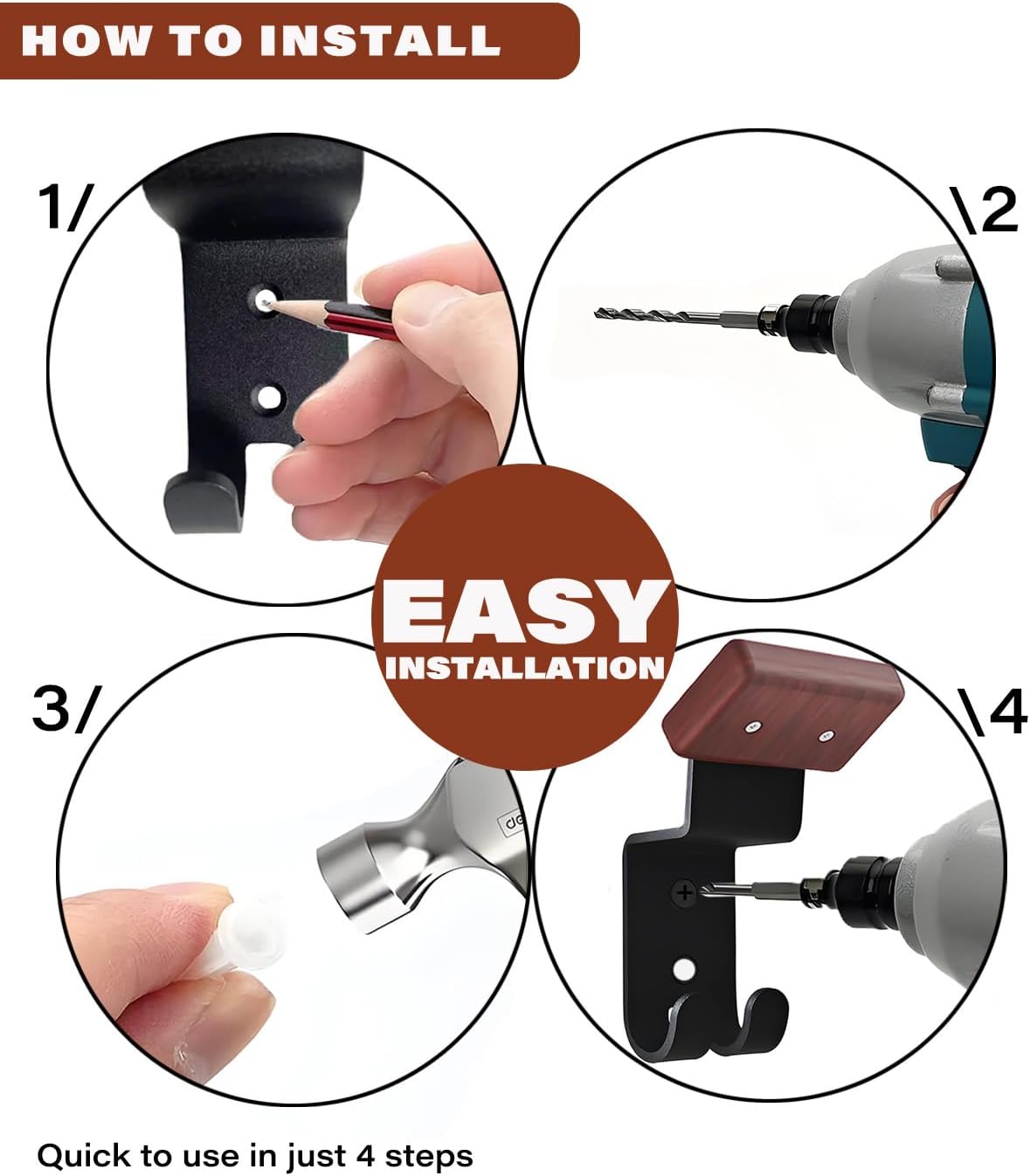 2 Pack Motorcycle Helmet Holder with Solid Wood and Strong Steel Design, Wall Mount Hanger for Motorcycle Bike Outerwear Sports Gear