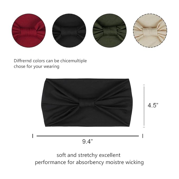 DRESHOW 4 Pack Turban Headbands for Women Wide Vintage Head Wraps Knotted Cute Hair Band Accessories
