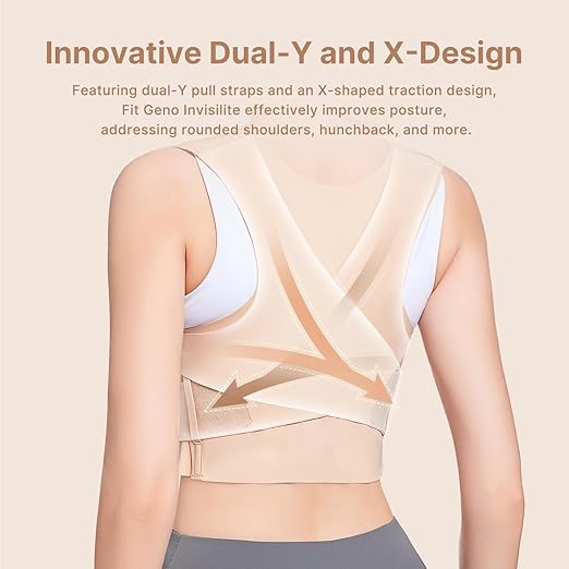 Fit Geno Posture Corrector for Women Invisilite: Invisible Lightweight Back Brace for Neck Shoulder & Upper Back Pain Relief - Improve Posture Correct Hunchback Slouching Under Clothes Large