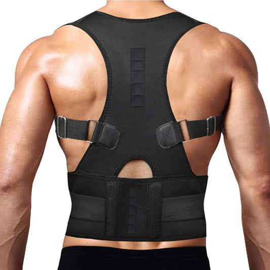 Thoracic Back Brace Posture Corrector - Magnetic Support for Neck Shoulder Upper and Lower Back Pain Relief - Perfect Posture Brace for Cervical Lumbar Spine - Fully Adjustable Belt (Black, XX-Large)