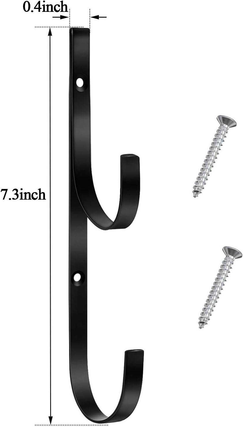 6 Pieces Pool Pole Hook Hanger Swimming Metal Brackets Pool Hook with 12 Pieces Screws for Telescopic Poles, Skimmers, Leaf Rakes, Net, Brush, Vacuum Hose, Garden and Pool Accessories (Black)