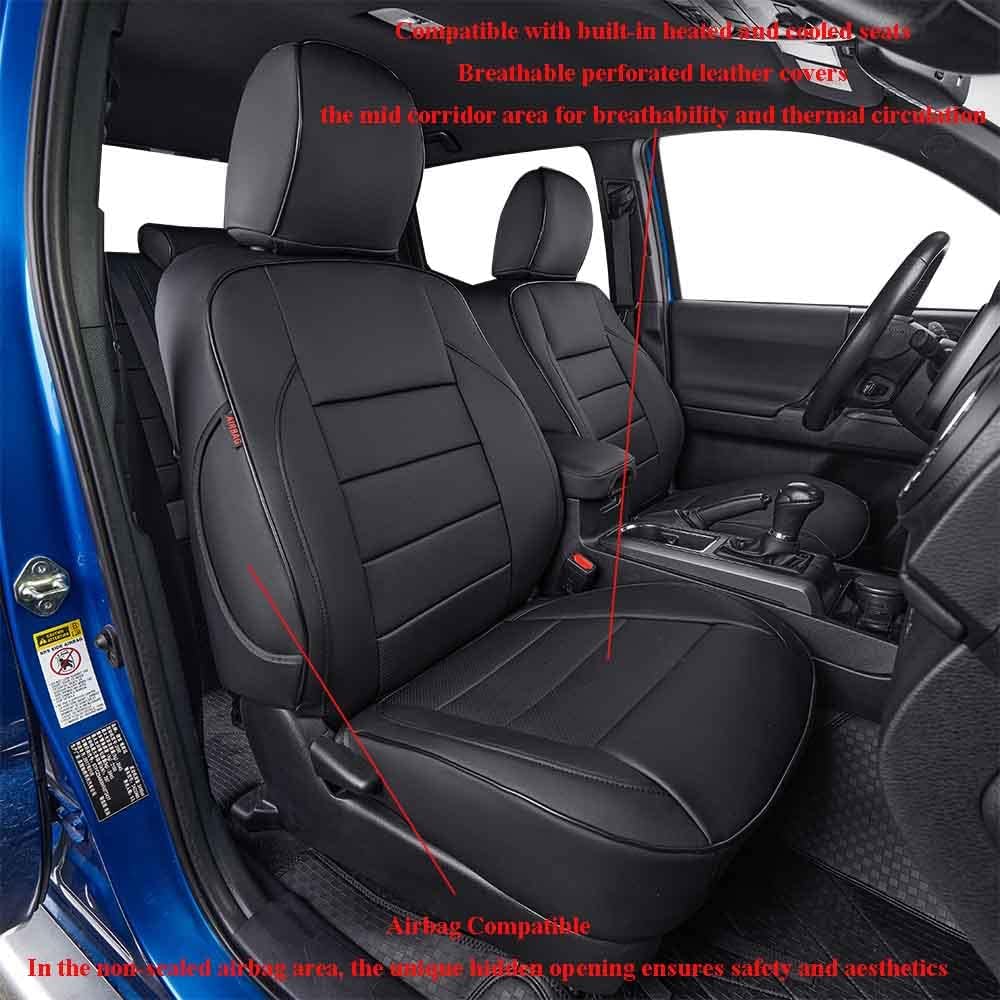 EKR Tacoma Front Car Seat Covers for Toyota Tacoma 2012 2013 2014 2015 (Regular Seats) Custom Leather Truck Seat Cover - Front Row Only,Leather (Black)