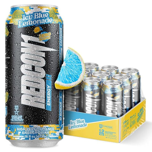 REDCON1 Energy High Performance Drink, Icy Blue Lemonade - Zero Sugar Energy Drink with Alpha GPC Nootropic - 200mg Natural Caffeine from Green Coffee Beans - Vitamin B6, B12 & B5 to Boost Mood (12 ct)