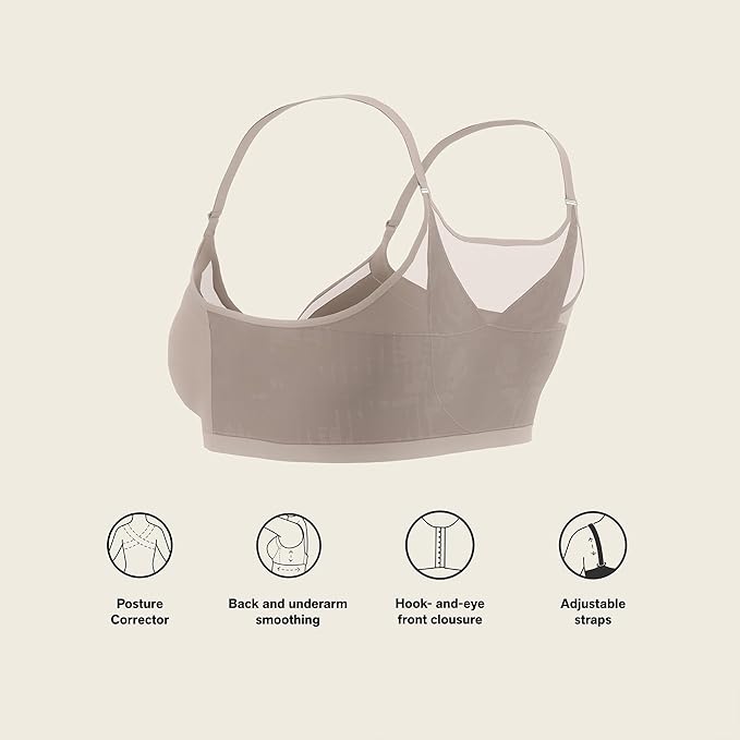 Leonisa Posture Corrector Bra, Wireless Front Closure Posture Bra with Contour Cups – Back Support and Everyday Comfort