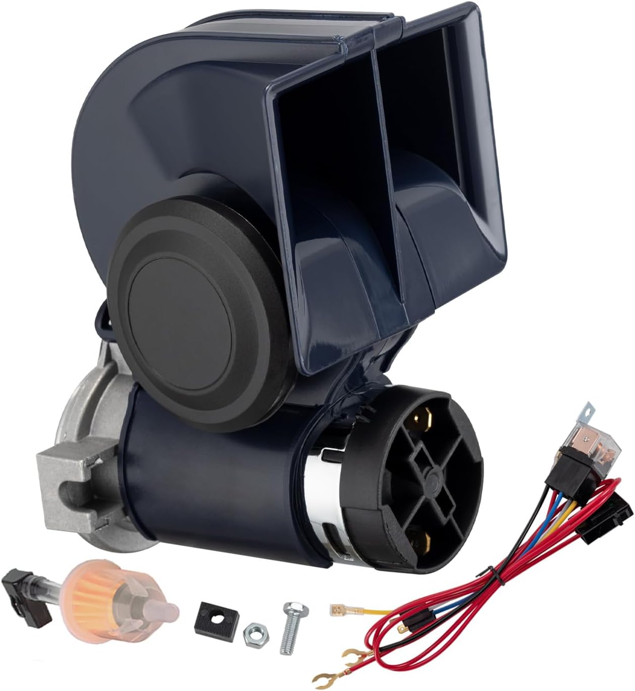 Air Horn,12V 150DB Loud Train Horn kit for Car Truck Motorcycles,Boat Airhorn Loud Truck Horn (blue horn with wire, 12v)