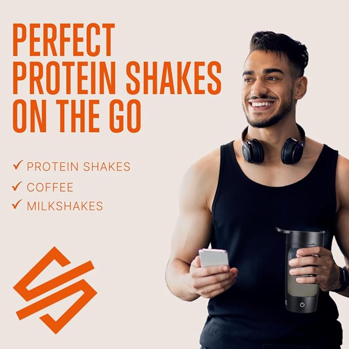 SQUATZ Electric Protein Shaker Bottle - Workout Blender Bottle - Portable Gym Shake Mixer, USB Rechargeable - 22oz