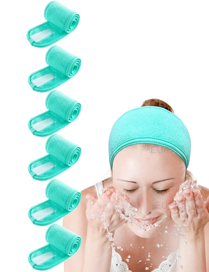 EUICAE Spa Headband Sweat Head Towel Wrap Non-slip Stretchable Washable Makeup Headband for Face Wash Facial Treatment Sport Fits All White (Green)