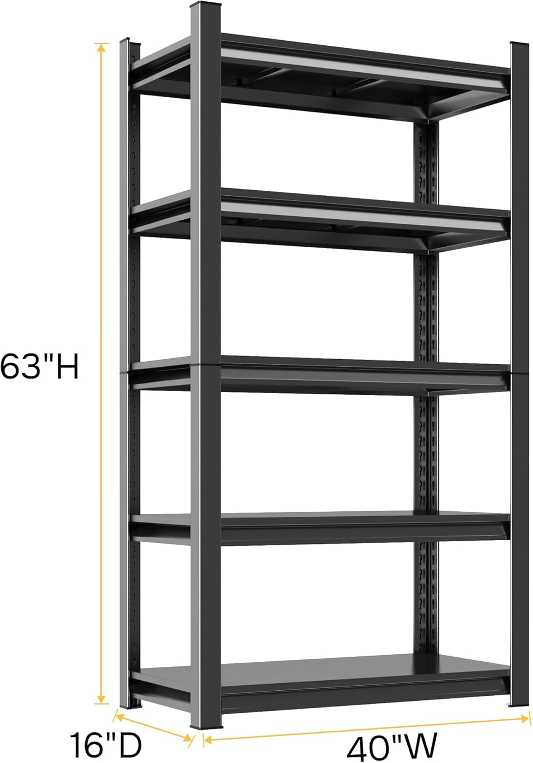 63''H Garage Shelving Heavy Duty Garage Storage Shelves, 3000LBS Capacity Adjustable 5 Tier Metal Industrial Shelf Rack for Kitchen, Utility Room, Warehouse and Basement, Black (16''Dx40''Wx63''H)