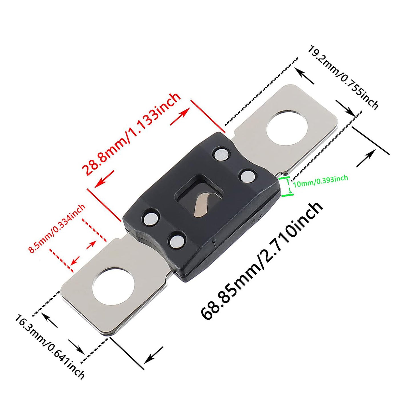 225A MEGA High Current Fuse - 225 Amp Bolt-on Fuse for Cars, Trucks, Construction Vehicles, Buses, Caravans (2 Pcs)