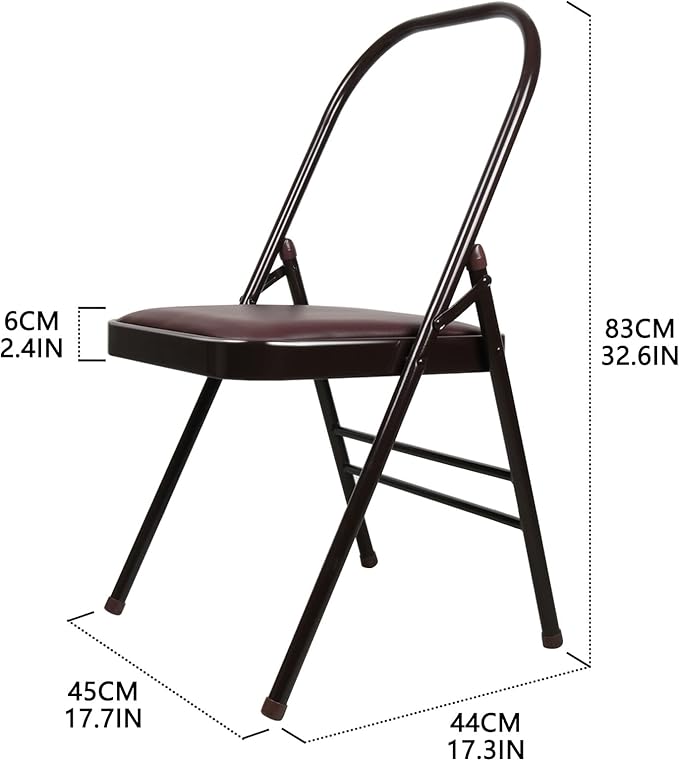 Yoga Chair Set Yoga Auxiliary Chair Flexibility Strength Training Tool, Foldable Yoga Chair for Balance Training, with Figure S Resistance Belt, Chair Leg Cap, Brown