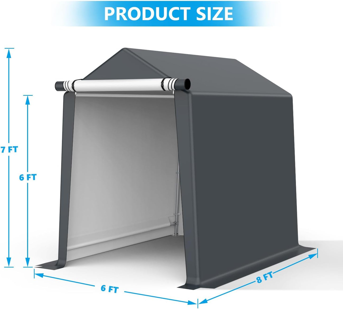 6x8FT Outdoor Storage Shelter Carport, Portable Shelter Heavy Duty Storage Shed Carport with Roll-up Zipper Door for Bike, Motorcycle, Garden Storage, Waterproof and UV Resistant, Gray