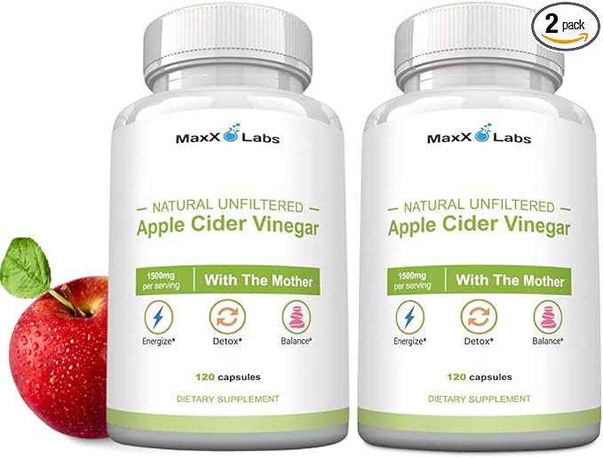 Raw Apple Cider Vinegar Capsules with Mother, 1500mg ACV Pills - Boost Energy, Support Immunity & Digestion & Weight Management for Women & Men - 2 Pack