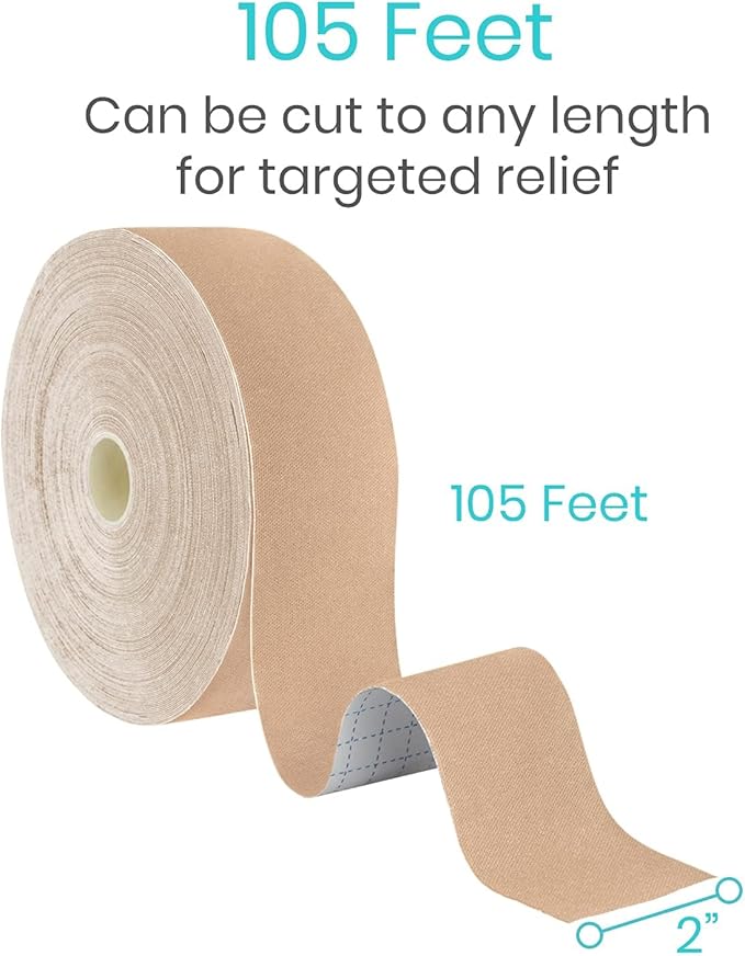 Vive Kinesiology Tape (105 Feet) - Therapeutic Athletic Support Tape - Uncut Kensio Roll - Muscle and Joint Recovery for Shoulder, Back, Knee, Elbow and Ankle Pain Relief - Waterproof for Sports
