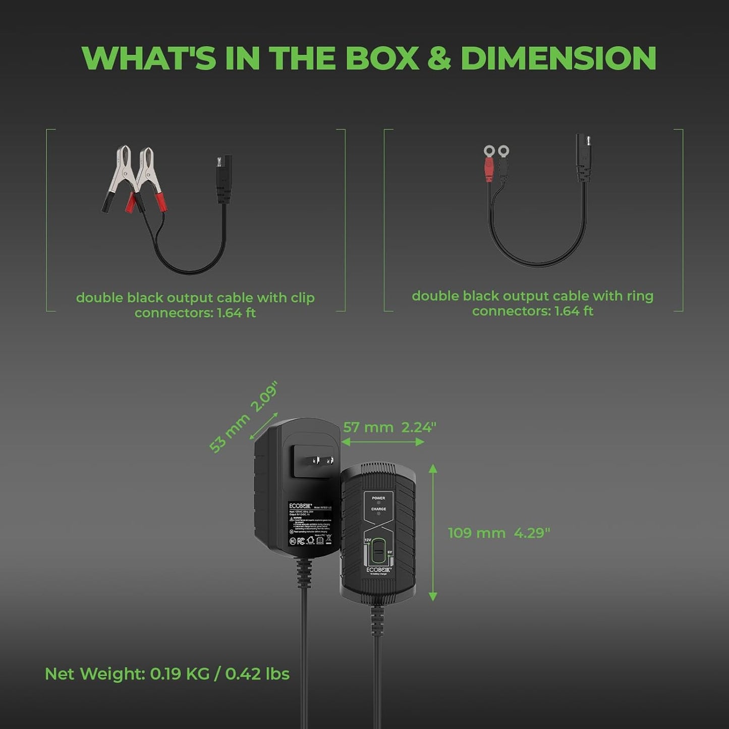 Infinity 1A Battery Charger, 6V / 12V, 3 Stage Charging, Battery Maintainer, Trickle Charge for Lead Acid, Gel, Lithium-ion, STD Batteries in Car, RV, Motorcycle, ATV, Boats