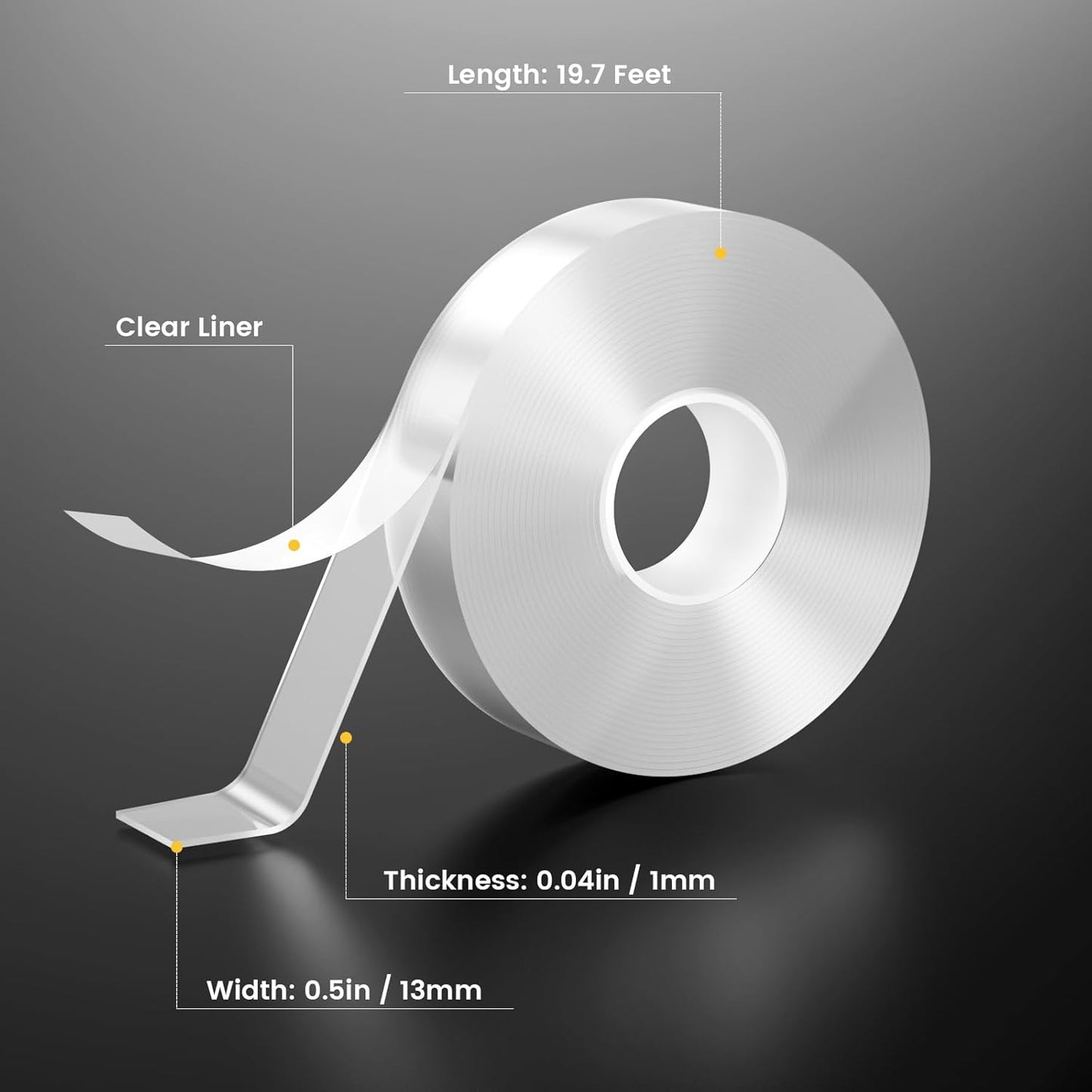 Double Sided Tape Heavy Duty Adhesive Tape Mounting Tape, Wall Sticky for Hanging, Nano Two Sided Tapes Strong Removable Wall Sticky Strips for Car, Home, Office - 19.7FT x 0.5IN