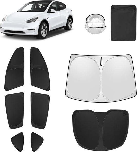 8pcs Car Window Shades for Tesla Model Y 2020-Present Accessories,Windshield Side Rear Full Sunshade,Sun Visor UV Blocking, Privacy Protection and Blackout for Camping Outdoor
