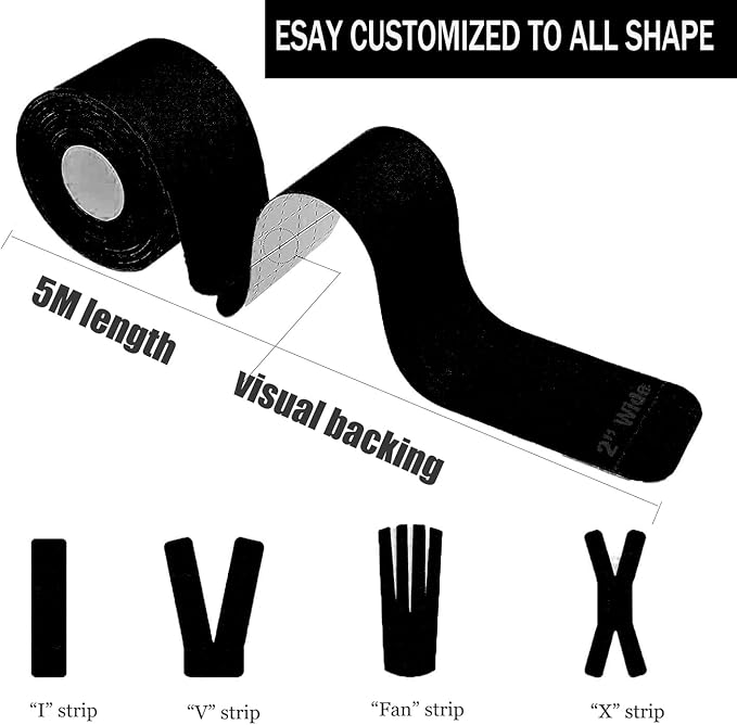 Kinesiology Tape Pro Athletic Sports Waterproof Breathable Athletic Elastic Kneepad Muscles & Joints Pain Relief Knee Taping for Gym Fitness Running Tennis Swimming Football (Black, 20 Strips)