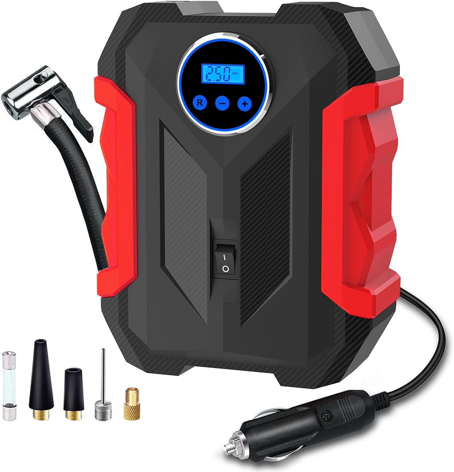 Digital Air Compressor for Car Auto Pump Portable Tire Inflator with LED Light DC 12V, Red