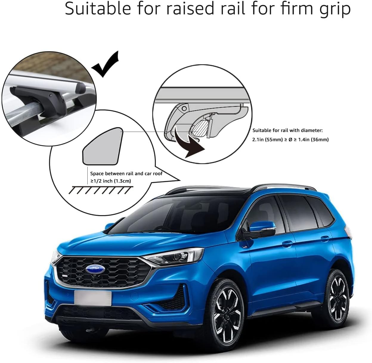 Amazon Basics Cross Rail Roof Rack, 52 inches, Fits up to 46" Spans between Raised Side Rails with Gap, Pack of 2, Black/Silver