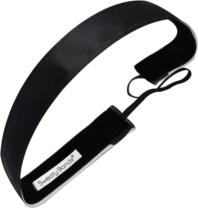 Sweaty Bands Womens Girls Headband - Non-Slip Velvet-Lined Exercise Hairband - Wicked Black 1-Inch
