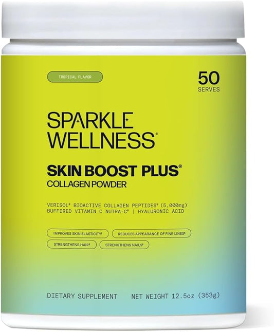 Sparkle Wellness Skin Boost Plus (Tropical) [50-Serves] | Collagen Powder Supplement with VERISOL Bioactive Hydrolyzed Collagen Peptides, Vitamin C & Hyaluroic Acid
