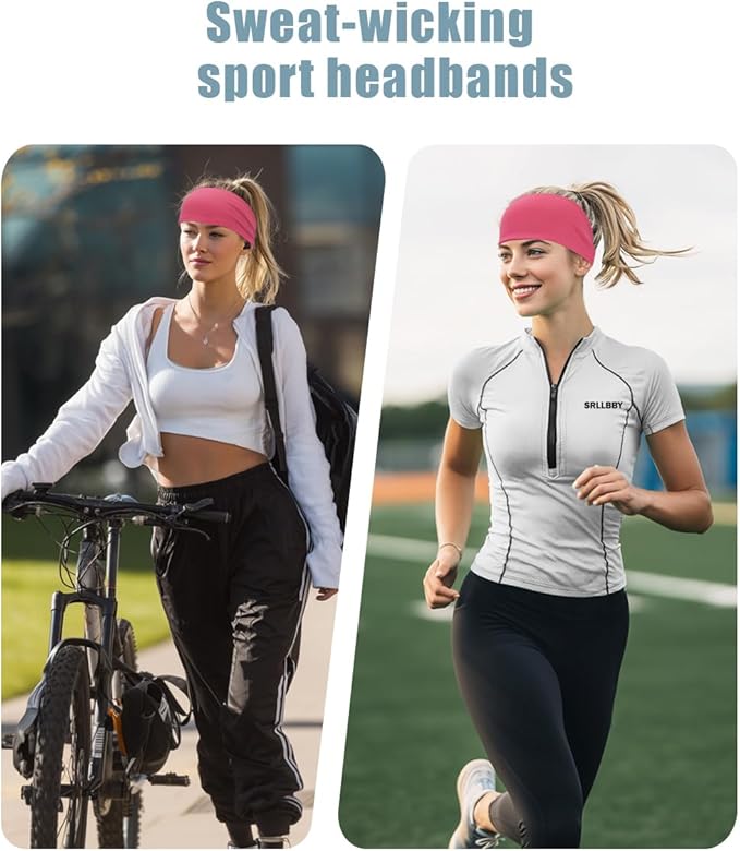 Sport Sweatbands for Men and Womem, 4 Pack, Double-Layer Workout Headbands, Sweat Wicking Hairbands for Fitness Running Football