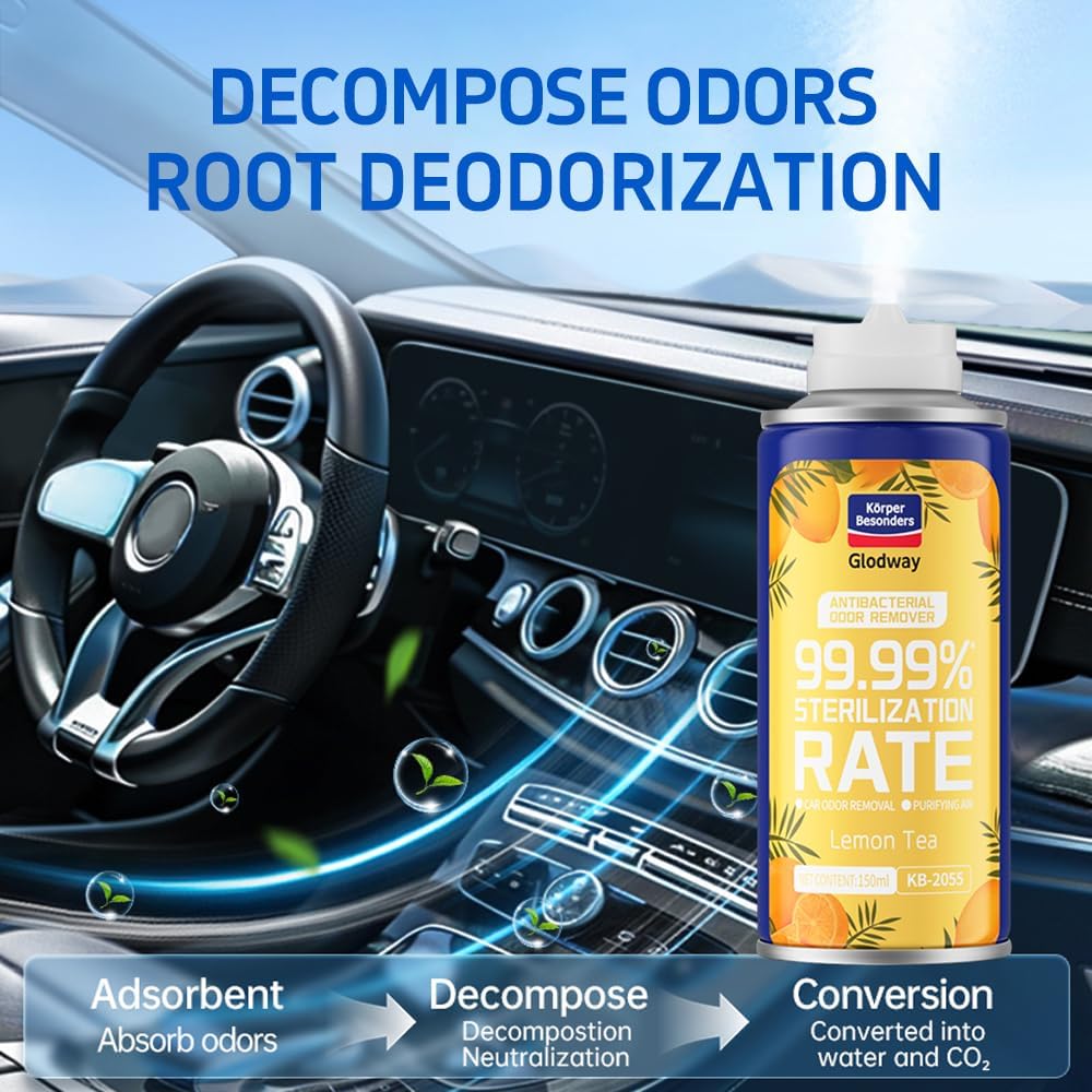 Glodway Whole Car Air Refresher,Odor Eliminator Remover Spray For Car,Lemon Strong Freshener With Odour Eliminator Technology,Long-Lasting Scent,6 Ounce(Pack of 1)