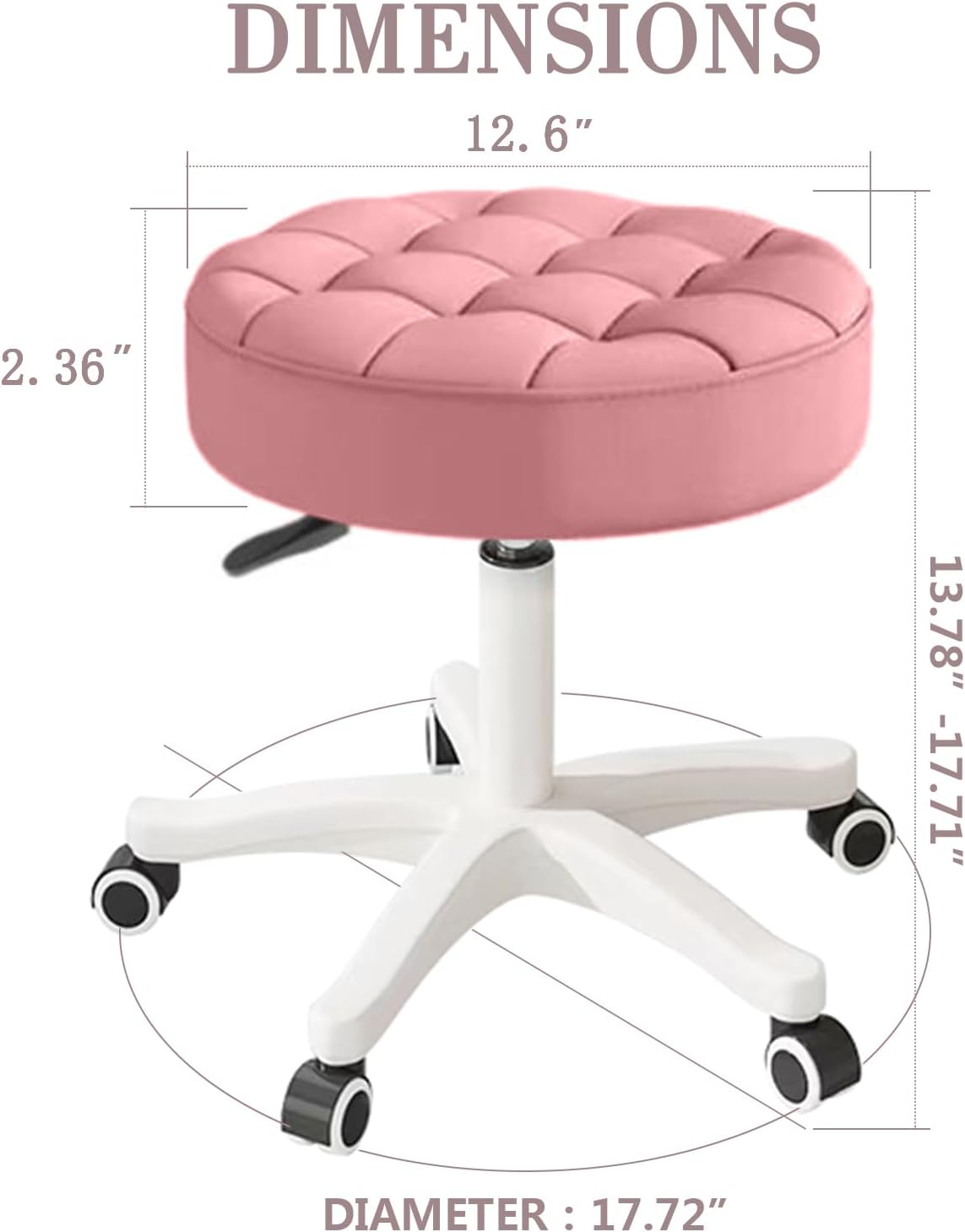 Small Chair Round Rolling Stool with Wheels PU Leather Height Adjustable Swivel Drafting Work SPA Salon Stools Home Office Chair