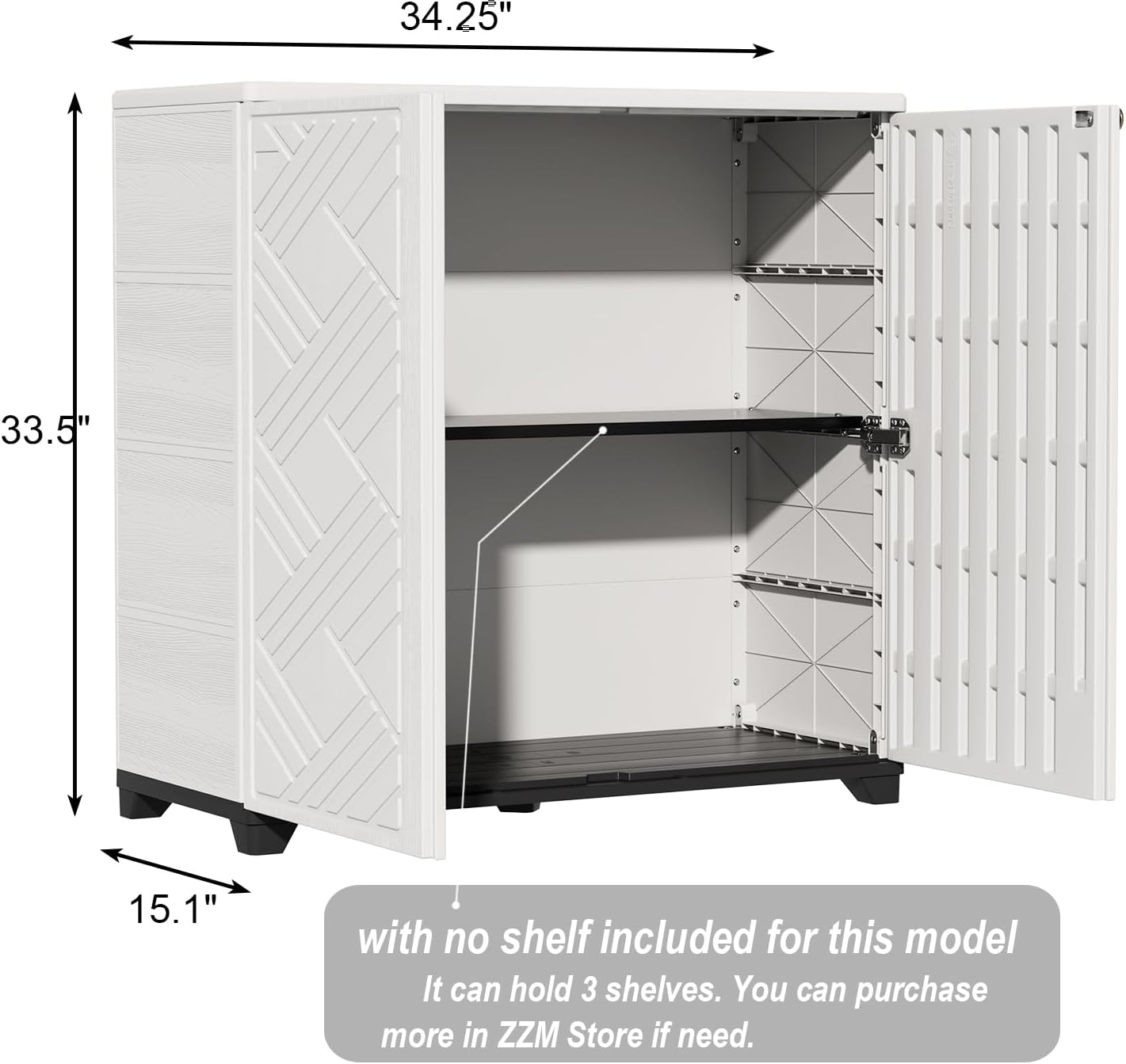 ZZM Indoor/Outdoor Storage Cabinet Waterproof, 34"x15"x34" Plastic Outdoor Storage Box for Garden Balcony Bathroom, All Weather Outdoor Storage Clearance, DIY Usage, with No Shelf (White)