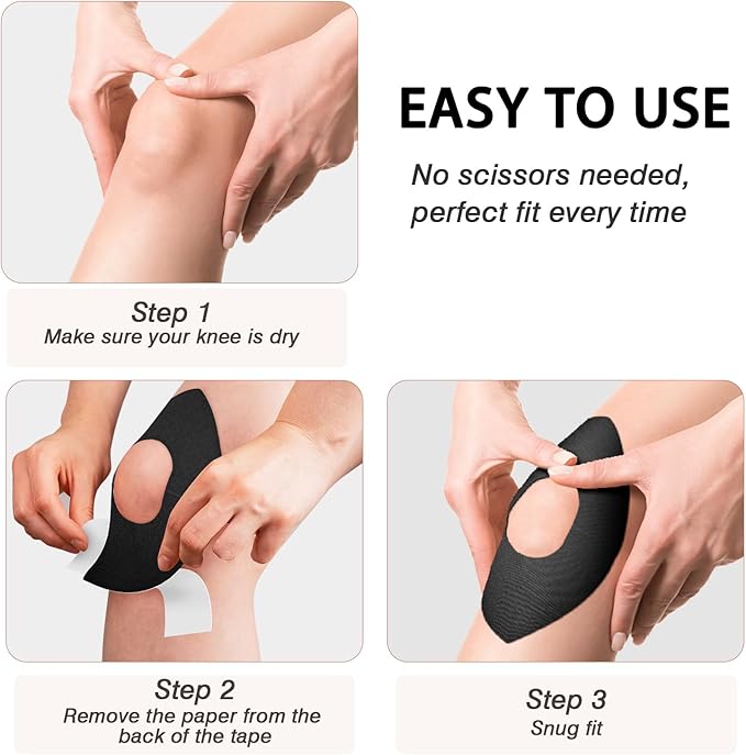 Kinesiology Tape for Knees, 10 Pcs Precut Kinesiology Tape for Knee Pain Relief & Support, Waterproof & Elastic Athletic Tape for Knee Stability, Breathable & Comfortable Knee Tape, Patent Pending