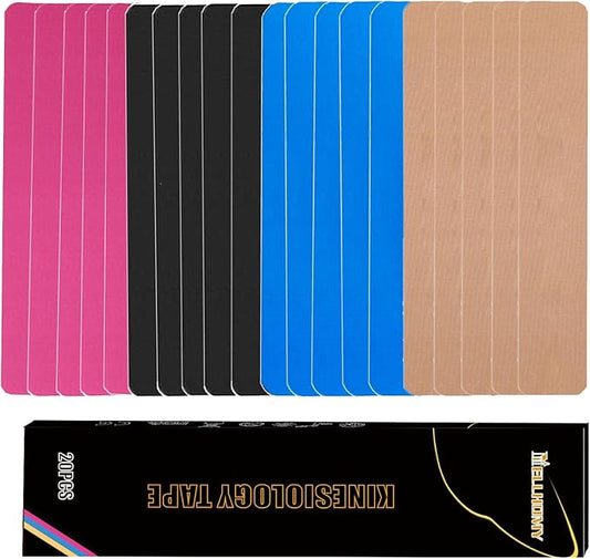 Kinesiology Tape -20 Precut Strips | Pure Cotton Athletic Tape,Waterproof Breathable Elastic Latex Free Sport Tape for Joints Support & Muscle Pain Relief,for Any Activity (Mix-4)