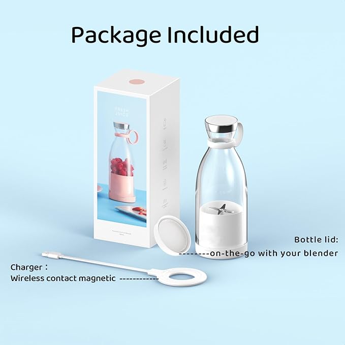 Mini Blender for Smoothies and Milkshakes, Portable Blender, Rechargeable, Personal Size Blender with Quota Outer Travel Lid with 4 Blades, 11 oz for Outdoors, Camping (Black)