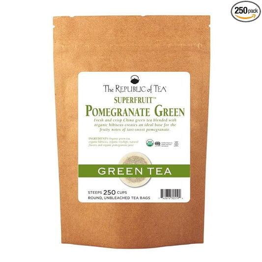 The Republic of Tea Organic Pomegranate Green Tea, 250 Tea Bags, Superfruit Premium Green Tea Blend