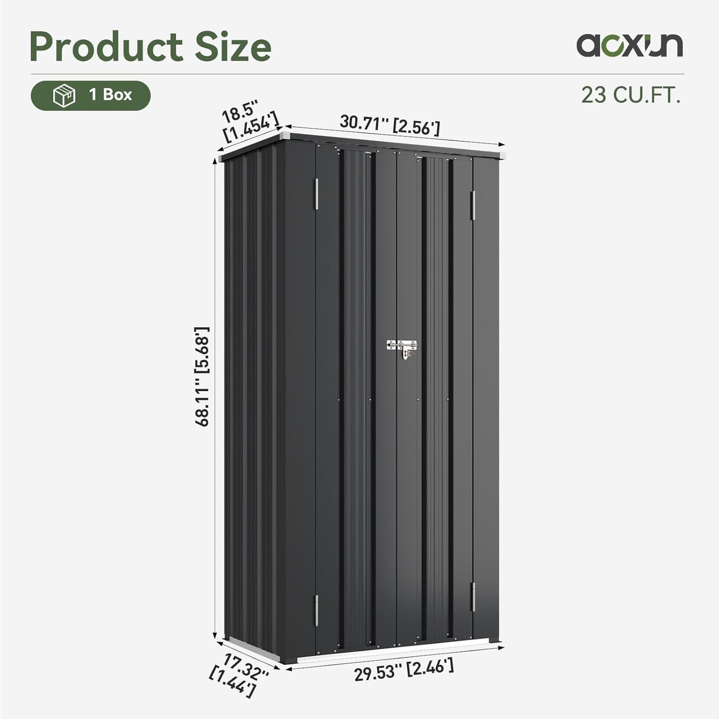 Aoxun 31x19 in Outdoor Storage Cabinet Metal Garden Shed with 2 Adjustable Shelves 3 Layer Indoor& Outdoor Waterproof Vertical Storage Shed for Patio Garden, Garage, Porch (Black, 22 Cu.Ft)