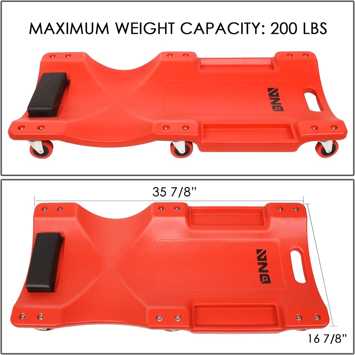 DNA MOTORING TOOLS-00201 36" L X 17" W x 4.25" H Vehicle Repair Low Profile Automotive Creeper w/Padded Headrest, Red