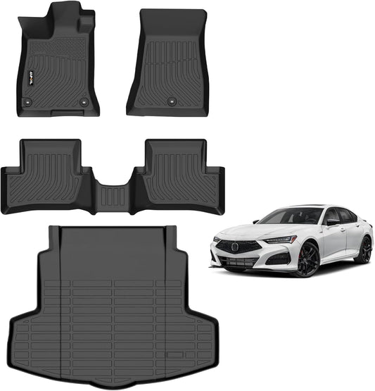AIPOIL® Floor Mats & Cargo Liner Set for 2021-2025 Acura TLX All Weather Protection TPE Anti-Slip Automotive Full Set Custom Car Mats Accessories - Black