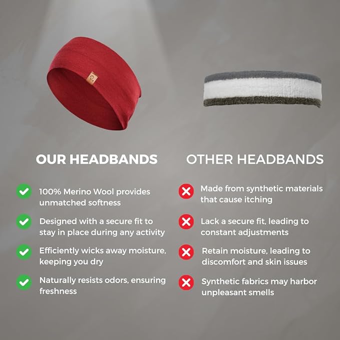 menique Dry Wide Sports Headbands for Women 100% Merino Wool Workout Accessories Wide Yoga Bandana or Scarf Multifunctional Breathable Sweatbands for Running, Cycling, Football, Fitness