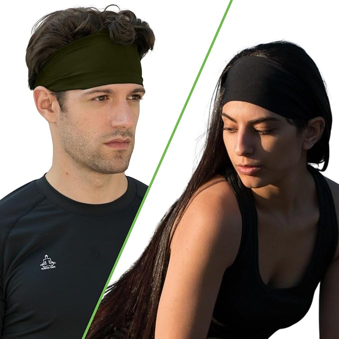 Headbands for Men and Women - Mens Sweatband & Sports Headband Moisture Wicking Workout Sweatbands for Running, Cross Training, Yoga and Bike Helmet Friendly