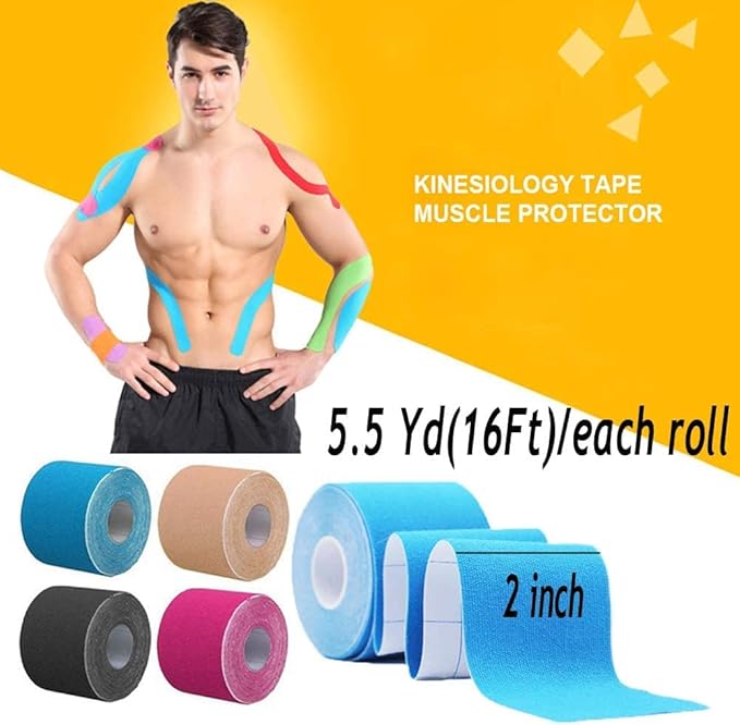 OBTANIM 8 Rolls Waterproof Breathable Kinesiology Tape, Athletic Elastic Kneepad Muscle Pain Relief Knee Taping for Gym Fitness Running Tennis Swimming (8 Colorful)