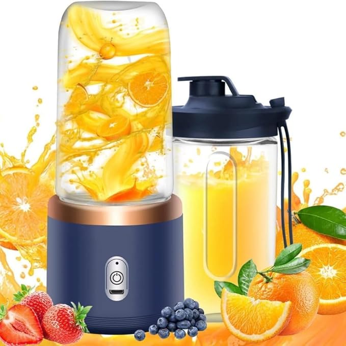 Personal Blender for Shakes & Smoothies, 400ml – 2 To-Go Portable Cups & Lids, Easy Clean, High-Speed Mixer for Juices, Kitchen, Baby Food – Powerful Motor, Safe Double Tap, Portable Design (Blue)